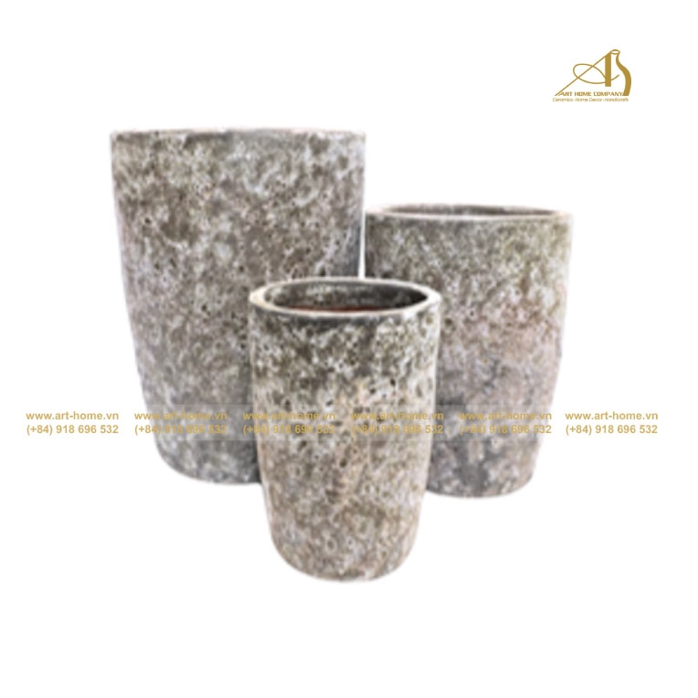 Chậu Gốm Atlantis dáng vót cao, màu xôi xám có 3 size, Cắm Hoa, Trồng Cây, Trang Trí Nhà Cửa