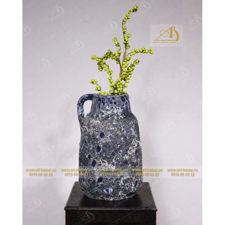 Bình hoa gốm Atlantis một quai, sôi xanh, dùng để cắm hoa khô, trang trí nhà cửa, làm quà tặng biếu, hàng xuất khẩu_AQ610H30BU