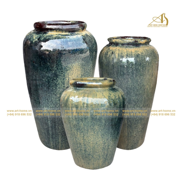Bộ Sưu Tập Chóe Gốm Men, Miệng Rộng, Có 3 Size, Trồng Sen, Làm Thác Nước, Trang Trí Sân Vườn
