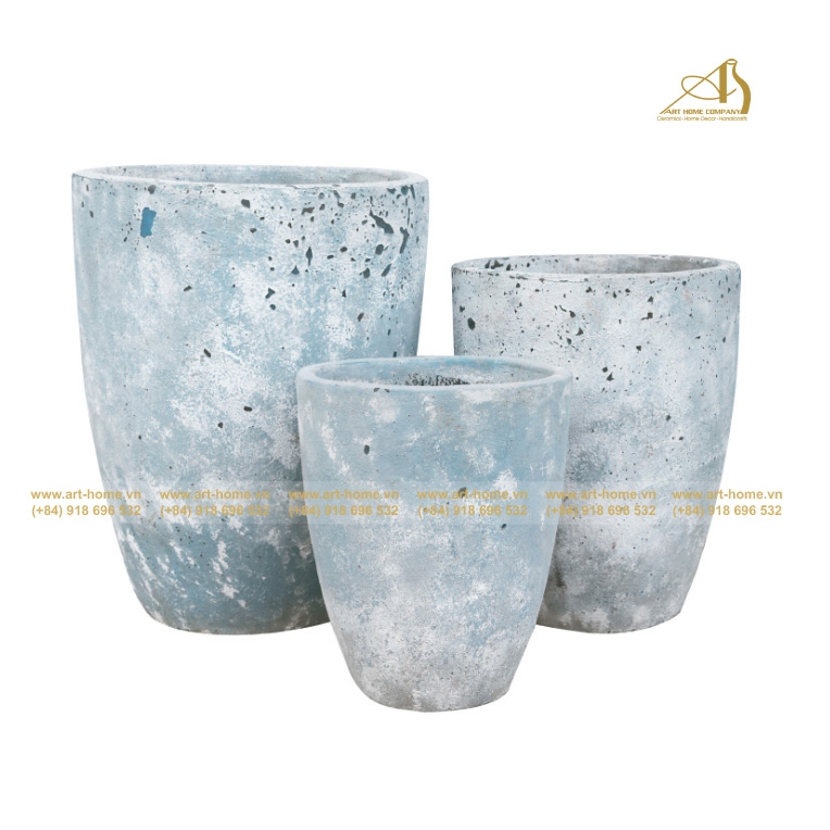 Chậu Gốm New Atlantis, Dáng Suông Cao, Màu Gỉa Cổ Lãm Có 3 Size , Trồng Cây, làm thác nước, Trang Trí Sân Vườn