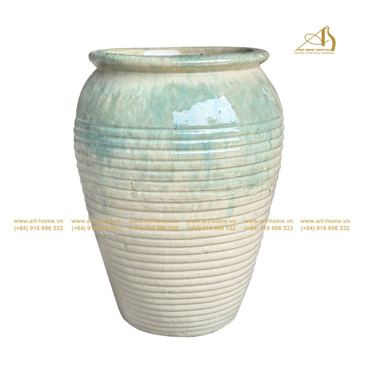 Lu Gốm Men Kem Xanh Chảy, Trồng Sen, Có 2 Size, Làm Thác Nước, Trang Trí Sân Vườn
