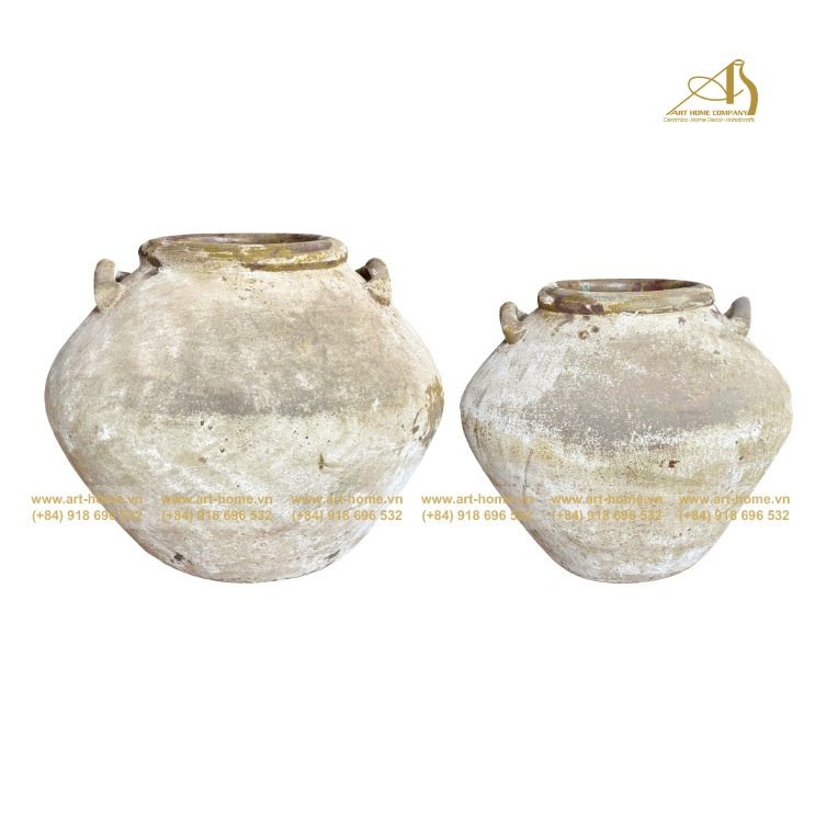 Lu Gốm New Atlantis, Gỉa Cổ Vàng Nhạt Trồng Cây, Có 2 Size, Trang Trí Nhà Cửa, Sân Vườn