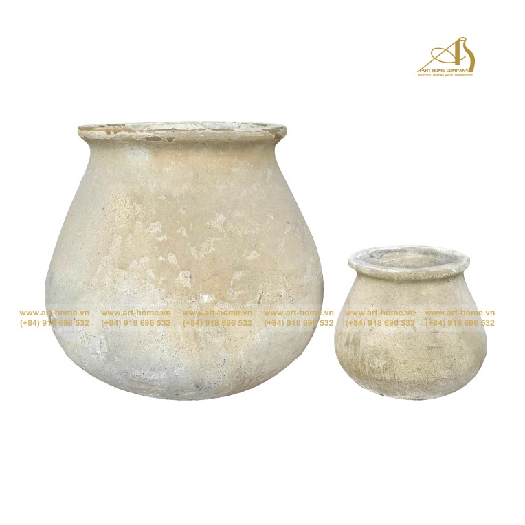 Lu Gốm New Atlantis, Gỉa Cổ Vàng Nhạt, Dáng Hồ Lô, Trồng Cây, Có 2 Size, Trang Trí Nhà Cửa, Sân Vườn