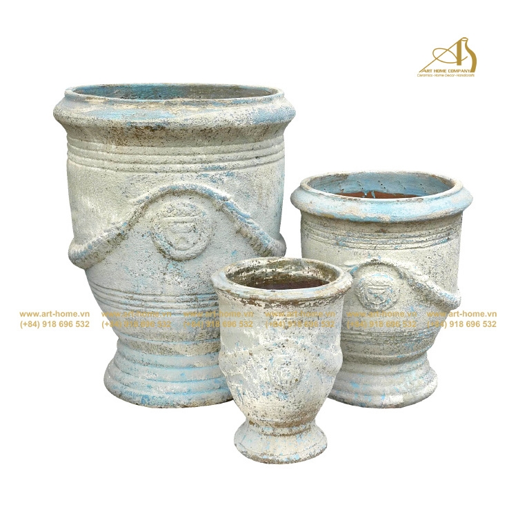 Chậu Gốm New Atlantis, Dáng Cúp, Màu Gỉa Cổ Lãm Có 3 Size , Trồng Cây, làm thác nước, Trang Trí Sân Vườn