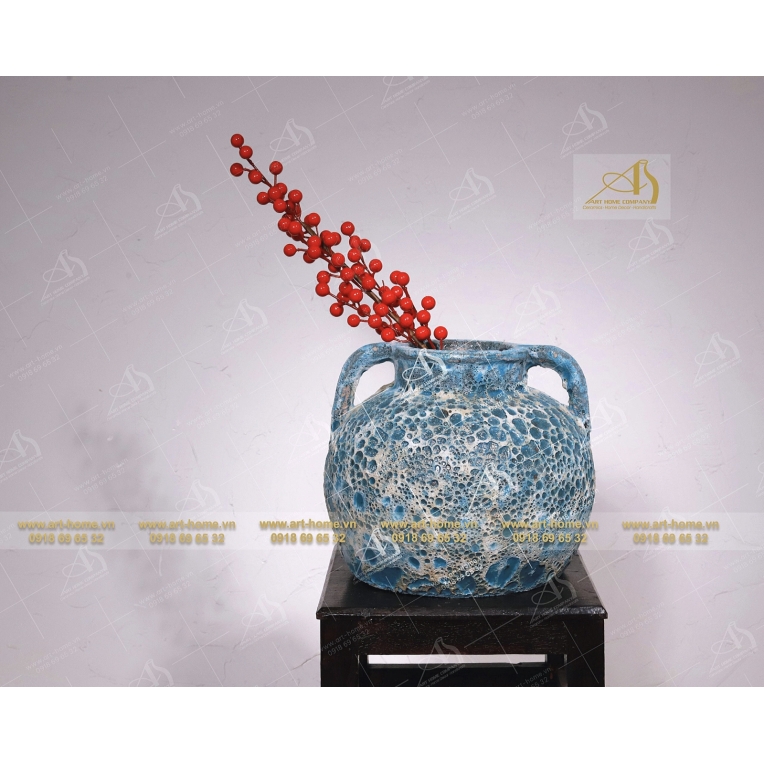 Bình hoa gốm Atlantis hai quai, sôi xanh, dùng để cắm hoa khô, trang trí nhà cửa, làm quà tặng biếu, hàng xuất khẩu_AQ606H23TE