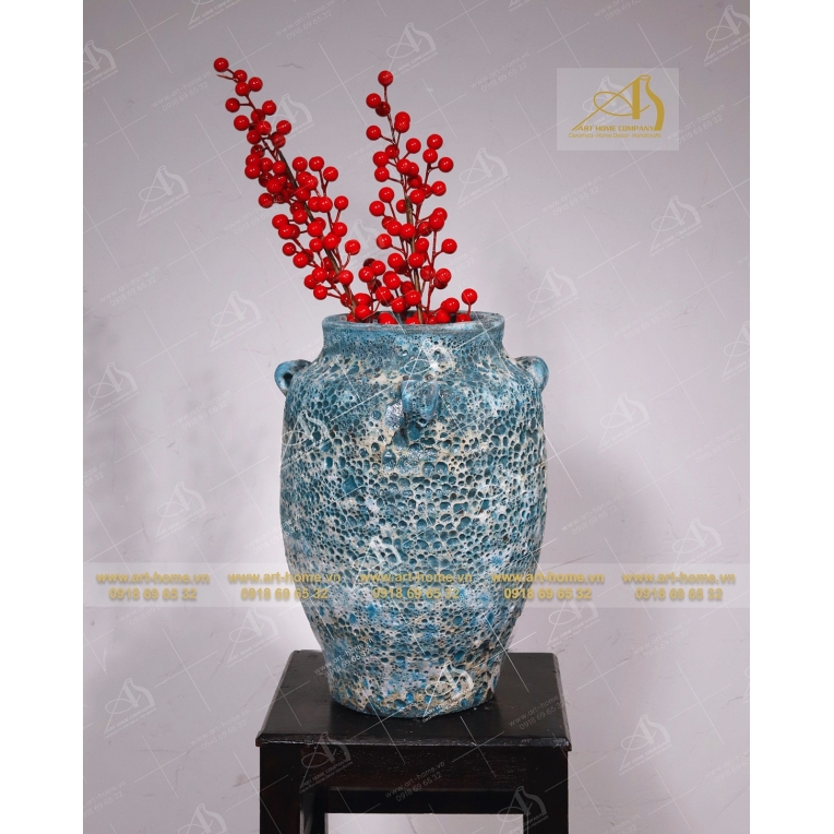 Bình hoa gốm Atlantis có quai, sôi xanh, dùng để cắm hoa khô, trang trí nhà cửa, làm quà tặng biếu, hàng xuất khẩu_AQ611H30TE
