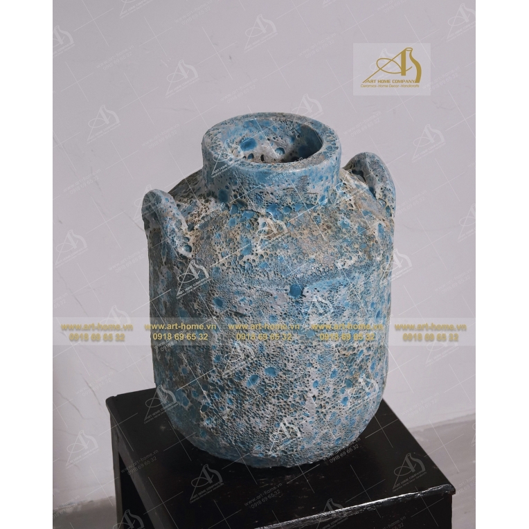 Bình hoa gốm Atlantis có quai, sôi xanh, dùng để cắm hoa khô, trang trí nhà cửa, làm quà tặng biếu, hàng xuất khẩu_AQ609H31TE