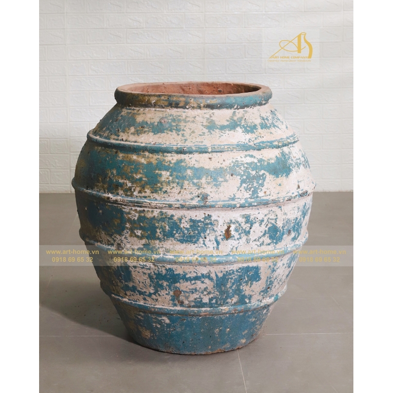 Bình Gốm Atlantis Rỉ Nâu, Size Lớn Nhất, Không Quai, Bề Mặt San Hô, Rỉ Dương, Trồng Cây, Trang Trí Sân Vườn_AN023H73GR