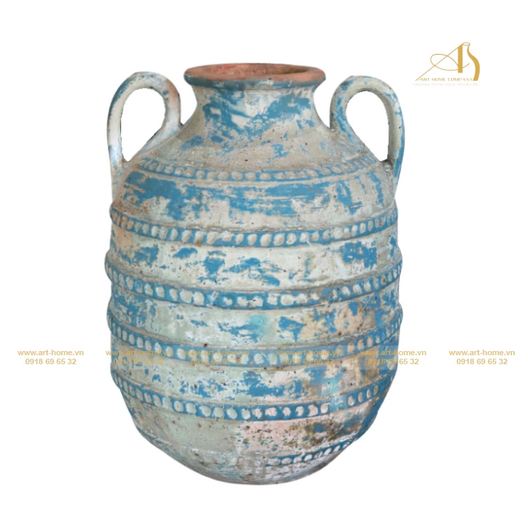 Bình Gốm Atlantis Rỉ Nâu, Có Quai, Size Lớn Nhất, Bề Mặt San Hô, Rỉ Dương, Trồng Cây, Trang Trí Sân Vườn_AN035-1H88GR