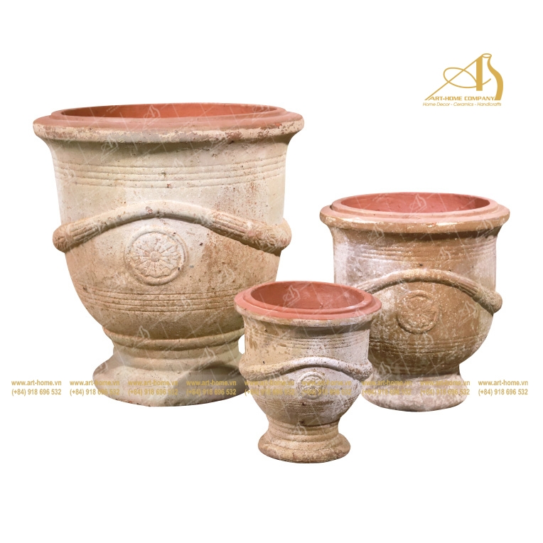 Bộ Chậu Gốm Atlantis Rock Vàng, 3 Size, Không Quai, Bề Mặt San Hô, Trồng Cây, Làm Thác Nước, Trang Trí Sân Vườn_AN312H65YER