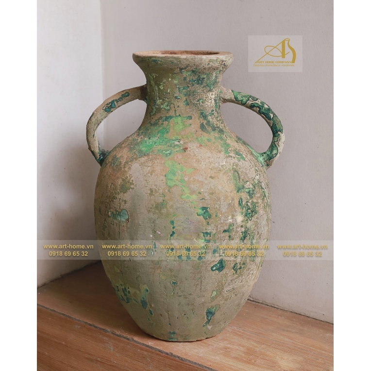 Bình Gốm Atlantis Rỉ Xanh, Size Lớn Nhất, Có Quai, Bề Mặt San Hô, Cắm Hoa Khô, Trang Trí Nhà Cửa, Làm Quà Tặng Biếu_AN638H50MO