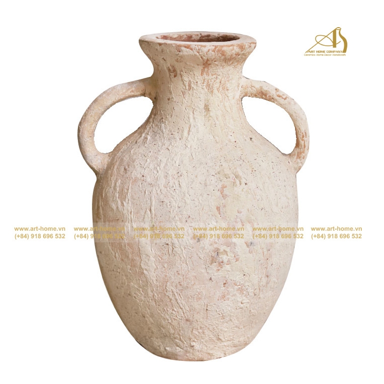 Bình Gốm Atlantis Trắng Cổ, Size Lớn Nhất, Có Quai, Bề Mặt San Hô, Cắm Hoa Khô, Trang Trí Nhà Cửa, Làm Quà Tặng Biếu_AN638H50OW