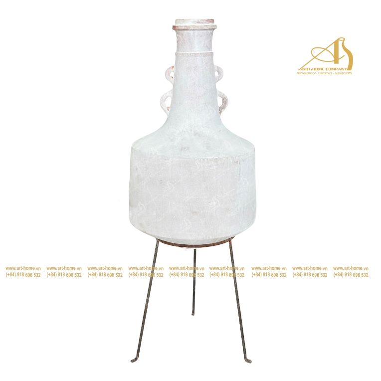 Bình Gốm Atlantis Trắng Đỏ Nhạt, Size Lớn Nhất, Có Quai, Bề Mặt San Hô, Cắm Hoa Khô, Trang Trí Nhà Cửa, Làm Quà Tặng Biếu_AN690H96BWR