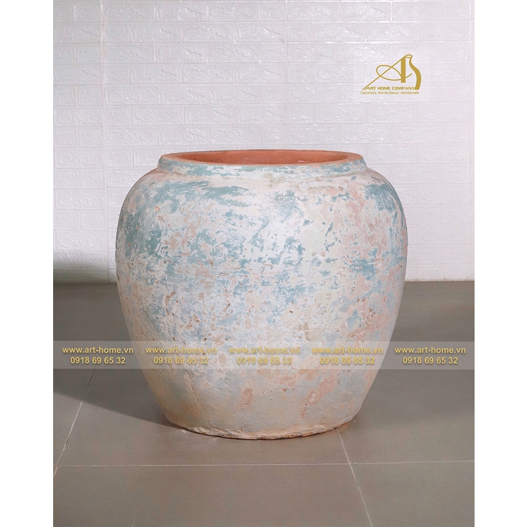 Lu gốm Atlantis Blue & White phù hợp trồng cây,  trồng sen, trang trí sân vườn_AN028H61GR