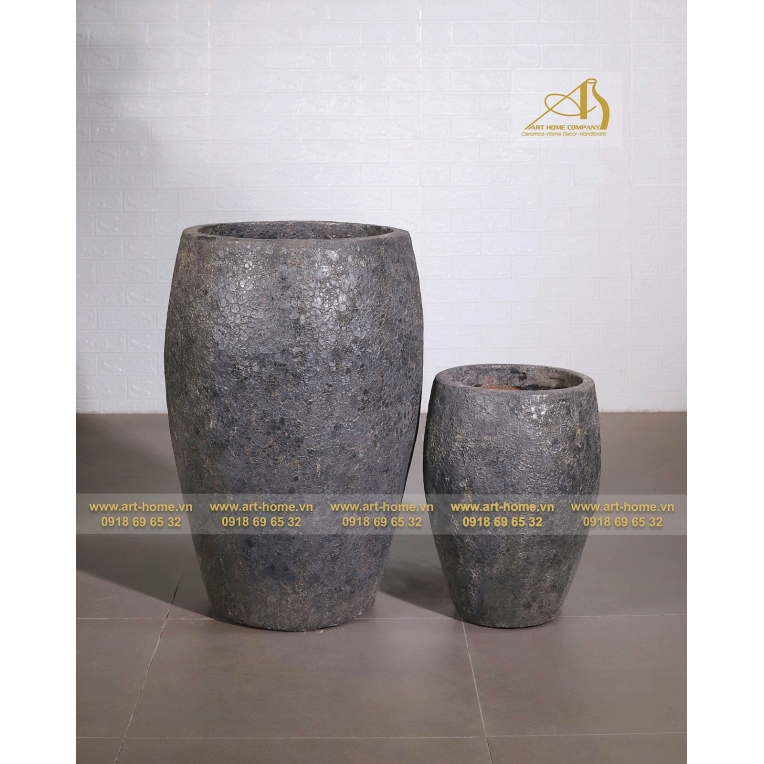 Chậu Gốm Atlantis màu sôi đen có 2 size, Cắm Hoa, Trồng Cây, Trang Trí Nhà Cửa