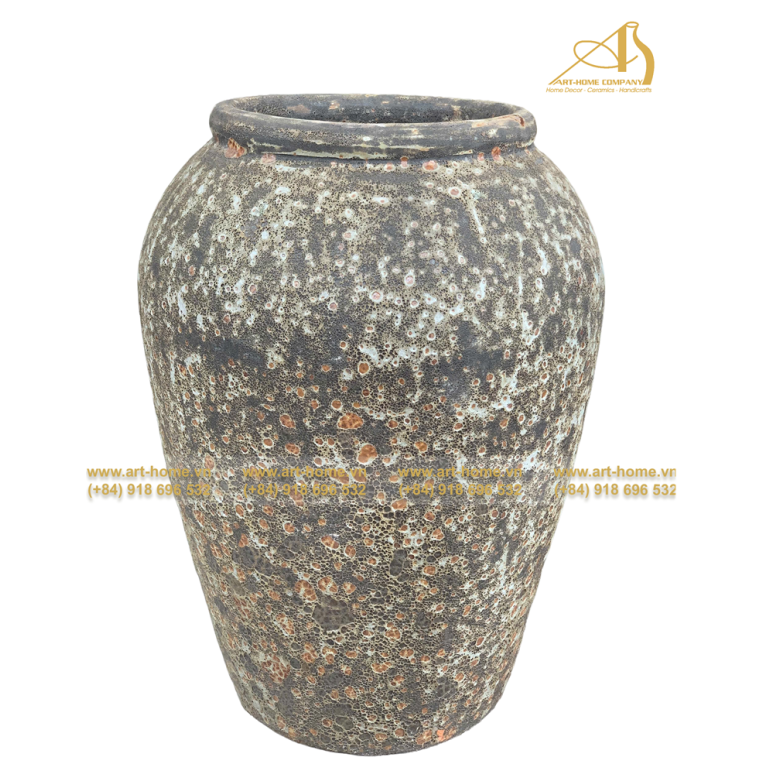 Chậu Gốm Dáng Lu Giả Cổ Sôi Rỉ Sét, Không Quai, Size S1, Trồng Cây, Trang Trí Sân Vườn_AQ145H85RU