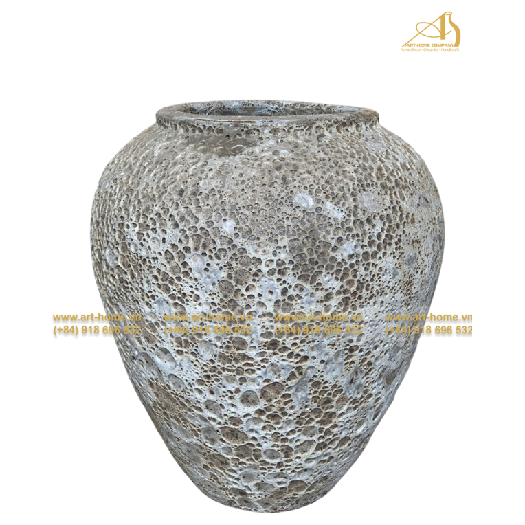 Chậu Gốm Dáng Lu Giả Cổ Sôi Trắng, Không Quai, Size S1, Trồng Cây, Trang Trí Sân Vườn, Làm Thác Nước_AQ222H51WH