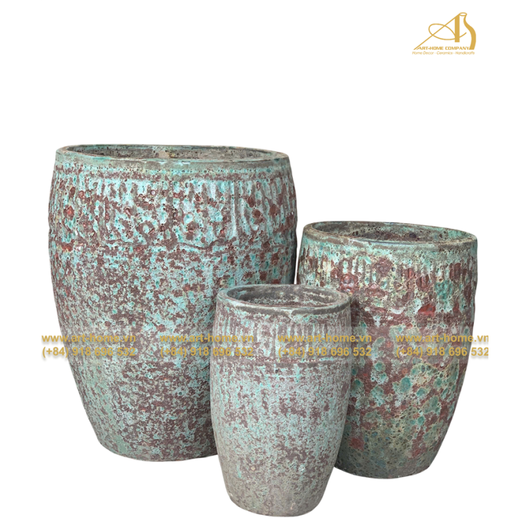 Bộ Chậu Gốm Giả Cổ Sôi Xanh Đồng, Không Quai, 3 Size, Trồng Cây, Trang Trí Sân Vườn_AQ325H75GR