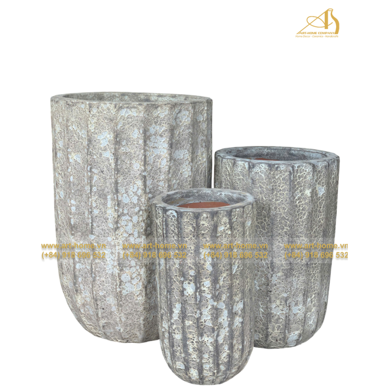 Bộ Chậu Gốm Giả Cổ Sôi Trắng, Không Quai, 3 Size, Trồng Cây, Trang Trí Sân Vườn_AQ353H85WH