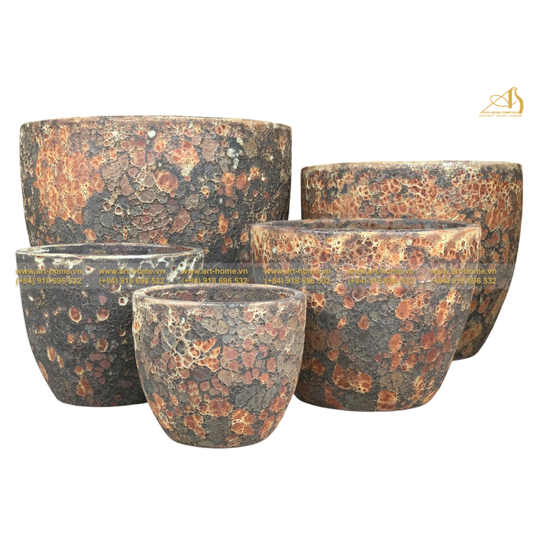 Bộ Chậu Gốm Giả Cổ Sôi Rỉ Sét, Không Quai, 5 Size, Trồng Cây, Trang Trí Sân Vườn_AQ356H60RU