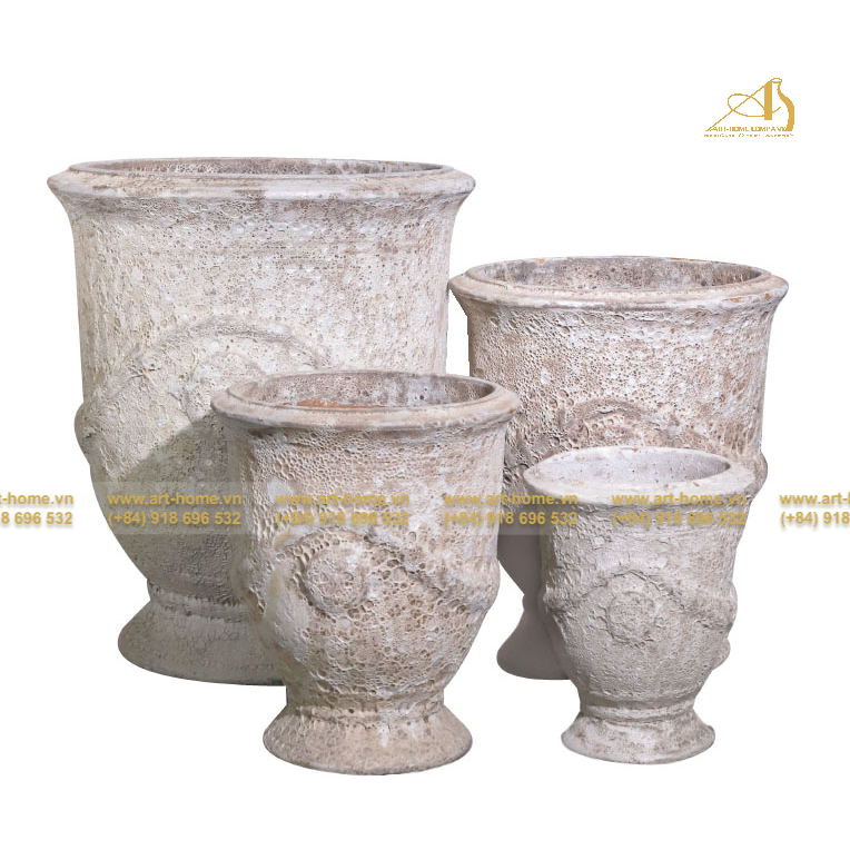 Bộ Chậu Gốm Giả Cổ Dáng Cúp Sôi Trắng, Không Quai, 4 Size, Trồng Cây, Trang Trí Sân Vườn_AQ377H95WH