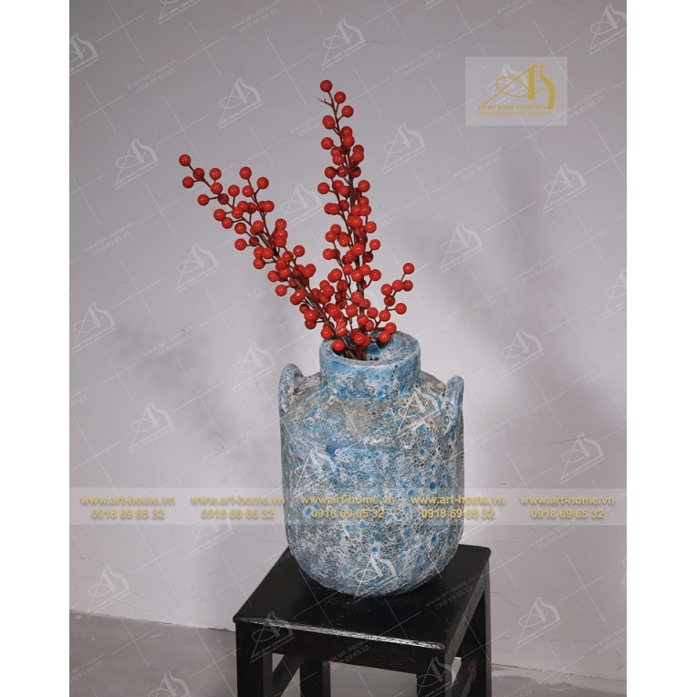 Bình Hoa Gốm Giả Cổ Sôi Xanh Lãm Có Quai, Dùng Để Cắm Hoa Khô, Trang Trí Nhà Cửa_AQ617H31TE