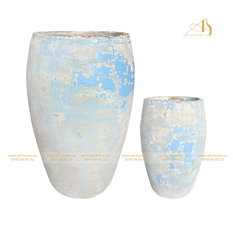 Chậu Gốm New Atlantis, Dáng Vót Tròn, Màu Gỉa Cổ Lãm Có 2 Size , Trồng Cây, làm thác nước, Trang Trí Sân Vườn