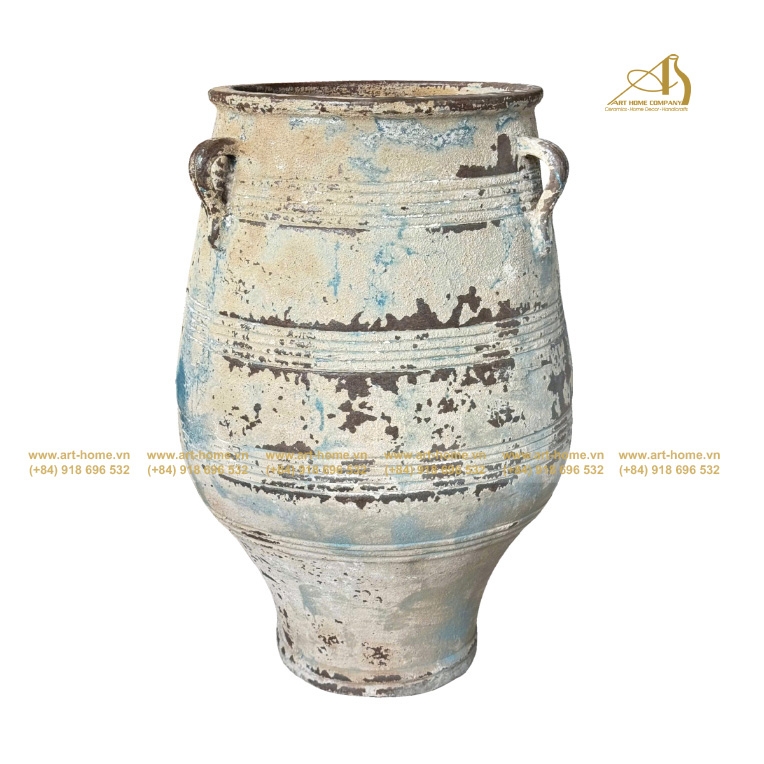 Chậu Gốm New Atlantis Gỉa Cổ Lãm, Ba Quai, Đáy Nhỏ, Trồng Cây, làm thác nước, Trang Trí Sân Vườn