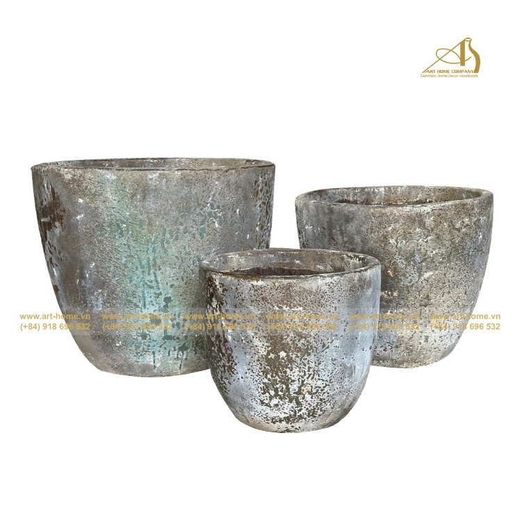 Chậu Gốm New Atlantis, Miệng Rộng, Màu Gỉa Cổ Xanh Nâu Có 3 Size , Trồng Cây, làm thác nước, Trang Trí Sân Vườn