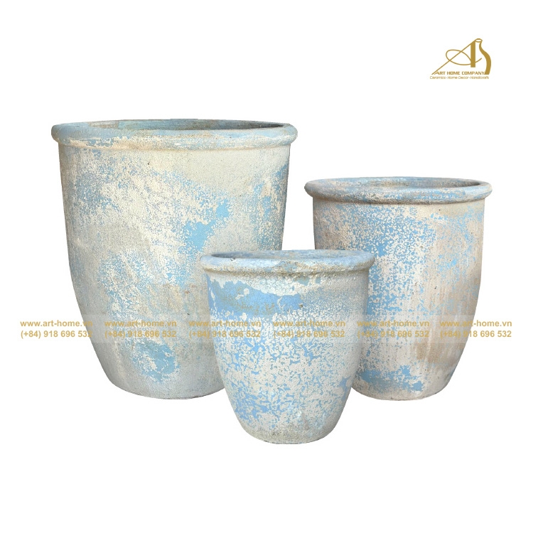 Chậu Gốm New Atlantis, Miệng Rộng Cao, Màu Gỉa Cổ Lãm Có 3 Size , Trồng Cây, làm thác nước, Trang Trí Sân Vườn