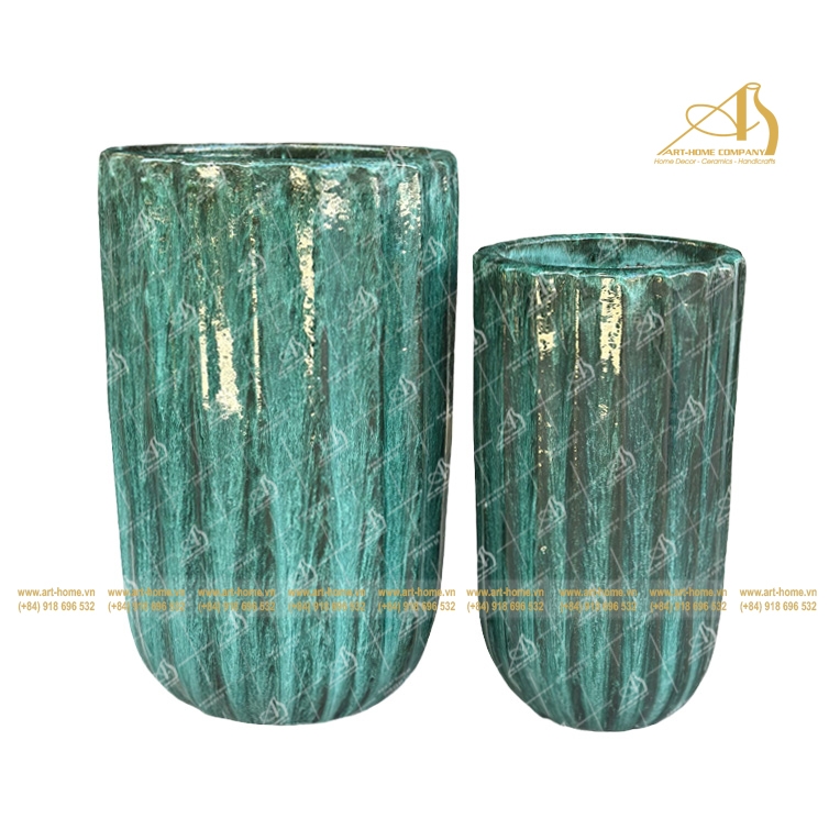Bộ Chậu Gốm Men Xanh Rêu Dáng Trụ Không Quai, 2 Size, Trồng Cây, Trang Trí Nhà Cửa, Sân Vườn_GL353H66MO