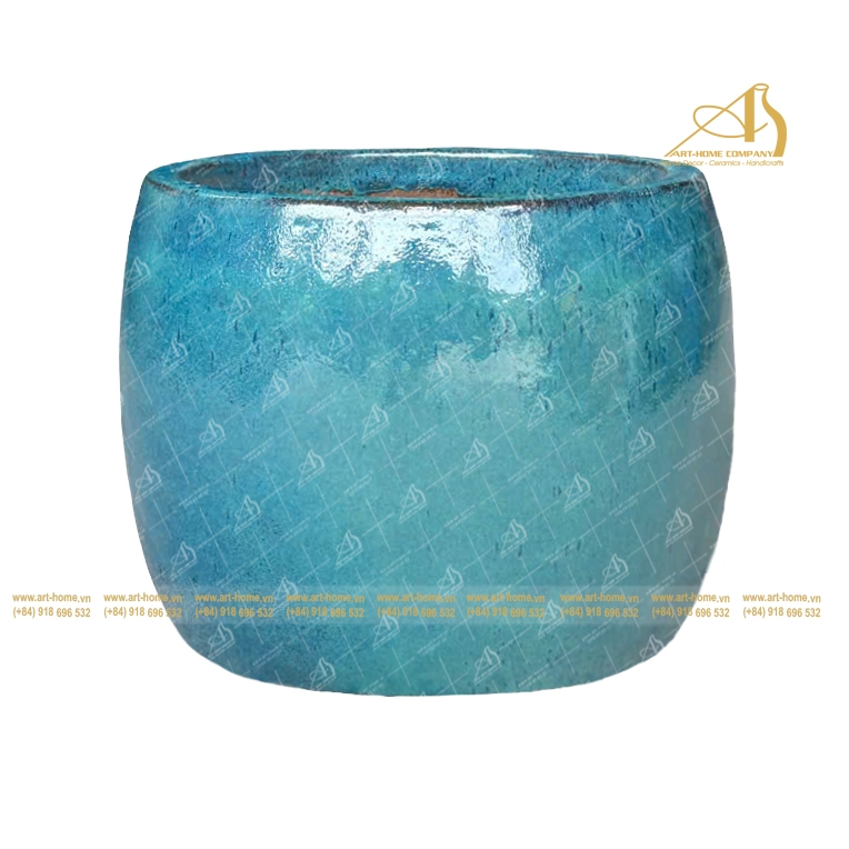 Chậu Gốm Men Xanh Chảy Dáng Trụ  Không Quai, Size Lớn Nhất, Trồng Cây, Trang Trí Nhà Cửa, Sân Vườn_GL527H34JA 