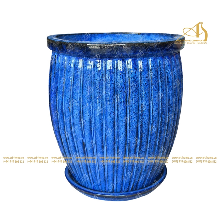 Chậu Gốm Men Xanh Dương Không Quai, Size Lớn Nhất, Trồng Cây, Trang Trí Nhà Cửa, Sân Vườn_GL529H49BU