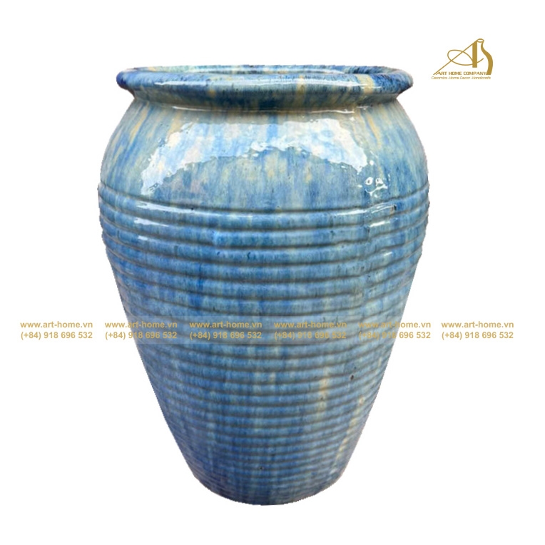 Bình Gốm Men Xoắn Xanh Tủa, Trồng Cây, Trang Trí Nhà Cửa, Sân Vườn
