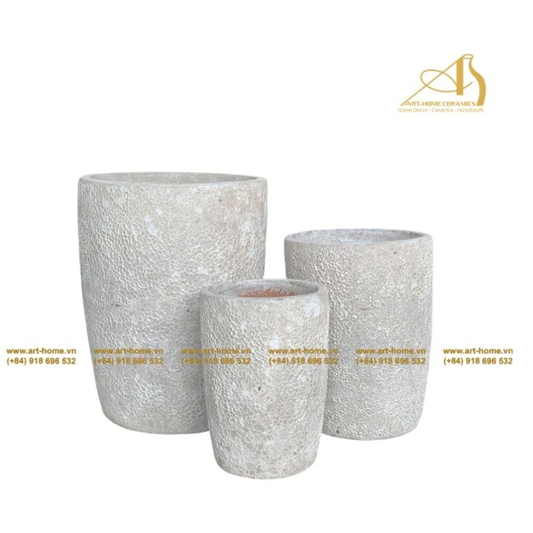 Bộ Chậu Gốm Giả Cổ Sôi Trắng, 3 Size, Trồng Cây, Trang Trí Sân Vườn_AQ368H70WH