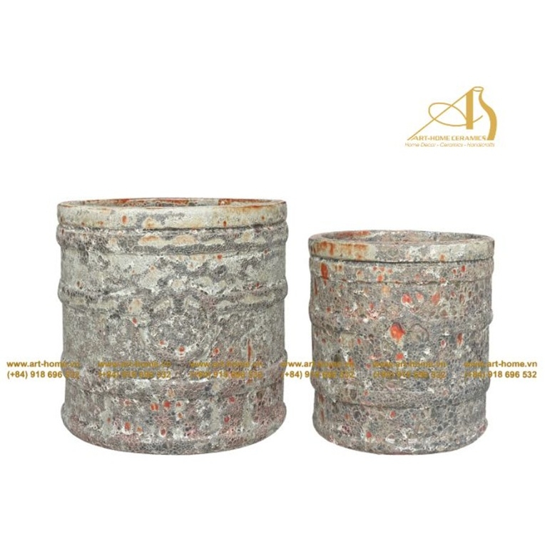Bộ Chậu Dáng Trụ Giả Cổ Sôi Đỏ Hoàng Hôn, 2 Size, Trồng Cây, Trang Trí Sân Vườn_AQ494H65SU