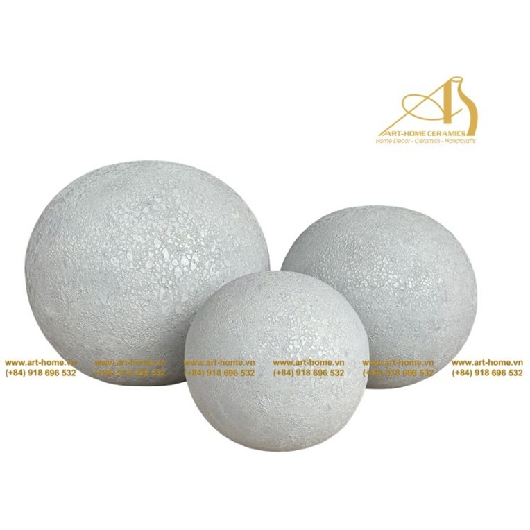 Bộ Chậu Gốm Dáng Tròn Giả Cổ Sôi Trắng, 3 Size, Cắm Hoa, Trang Trí Sân Vườn_AQ546H50PWH