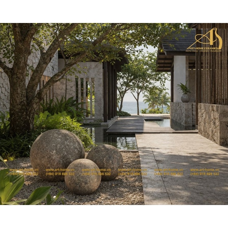 Bộ Chậu Gốm Dáng Tròn Giả Cổ Sôi Rỉ Sét (Đất Son), 3 Size, Cắm Hoa, Trang Trí Sân Vườn_AQ546H50OC