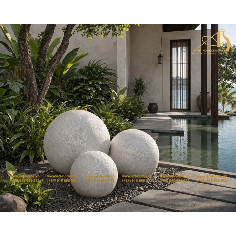 Bộ Chậu Gốm Dáng Tròn Giả Cổ Sôi Trắng, 3 Size, Cắm Hoa, Trang Trí Sân Vườn_AQ546H50PWH