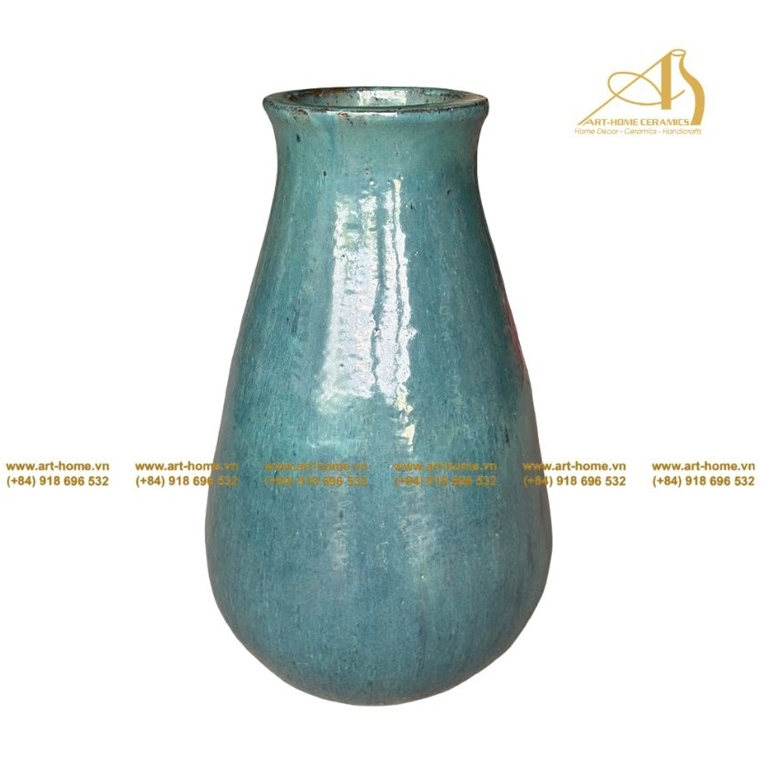 Bình Gốm Men Xanh Chảy Dáng Hồ Lô Cao Không Quai, Size Lớn Nhất, Trồng Cây, Trang Trí Nhà Cửa, Sân Vườn_GL098H65JA