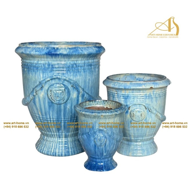 Bộ Chậu Gốm Men Dương Bợn Dáng Cúp Không Quai, 4 Size, Trồng Cây, Trang Trí Nhà Cửa, Sân Vườn_GL377H73BUR