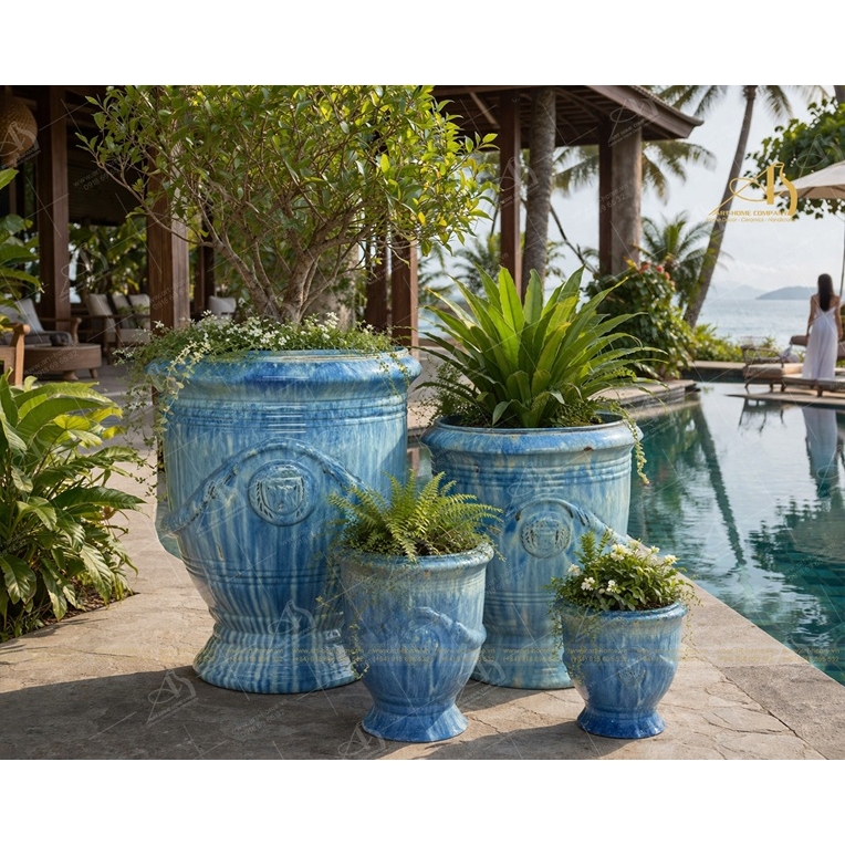 Bộ Chậu Gốm Men Dương Bợn Dáng Cúp Không Quai, 4 Size, Trồng Cây, Trang Trí Nhà Cửa, Sân Vườn_GL377H73BUR