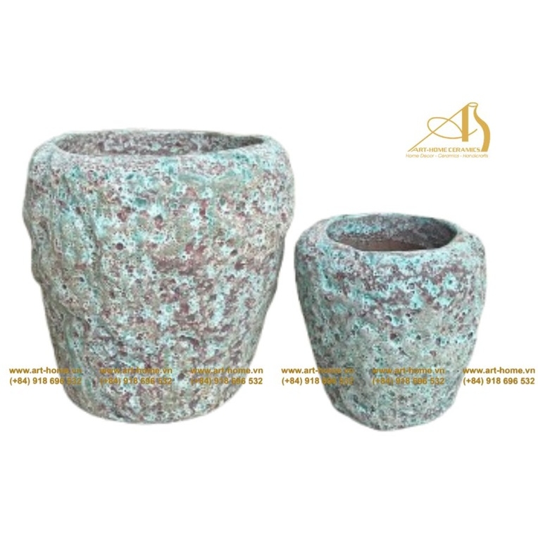 Bộ Chậu Gốm Giả Cổ Xôi Xanh Đồng, 2 Size, Trồng Cây, Trang Trí Sân Vườn_AQ-S506H45GR