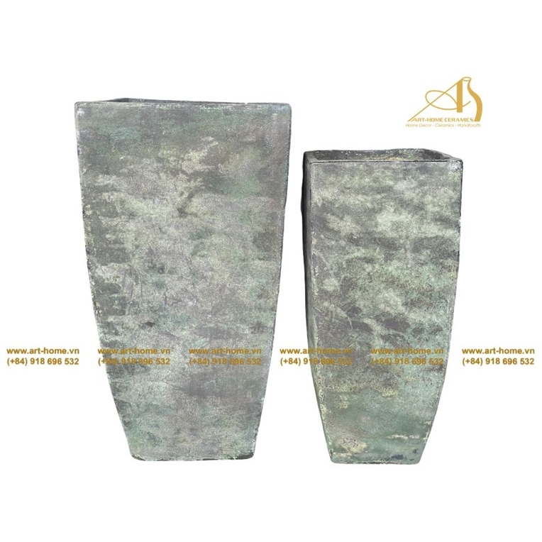 Bộ Chậu Gốm New Atlantis Giả Cổ Xanh Nâu, 2 Size, Không Quai, Trồng Cây, Làm Thác Nước, Trang Trí Sân Vườn_AT487H115MOA