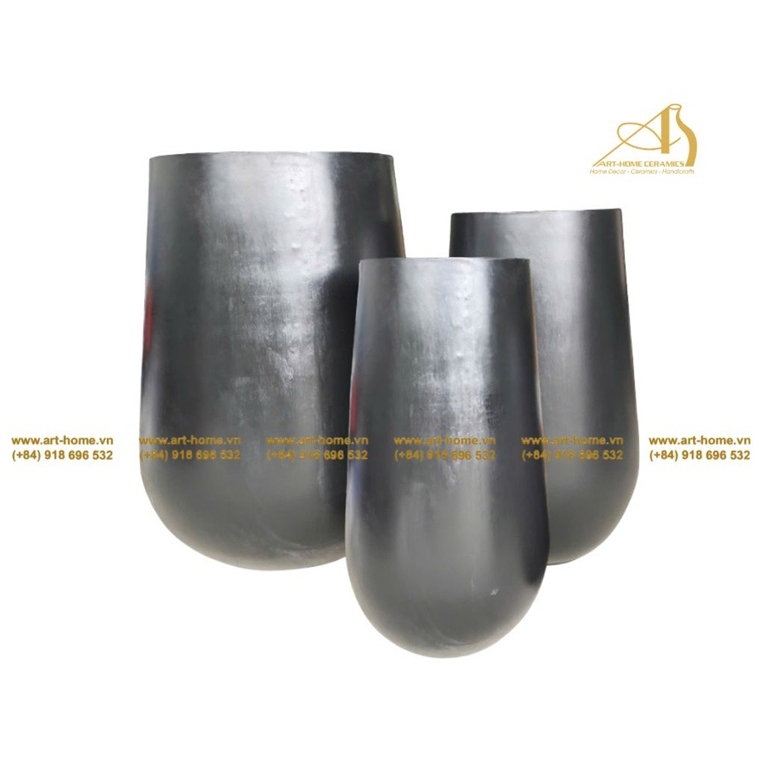 Chậu GRC Màu Than Trơn, 3 Size, Bền Chắc, Phù Hợp Trồng Cây, Trang Trí Sân Vườn_GC004H120CH
