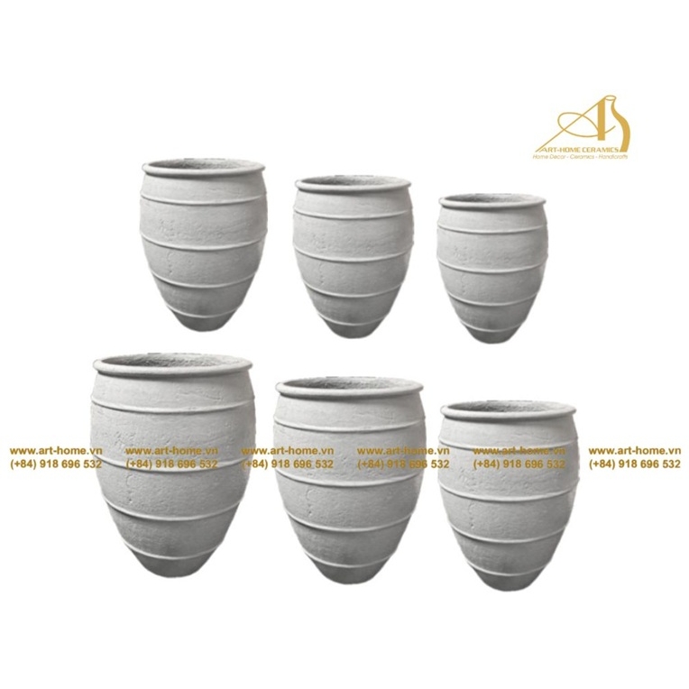 Chậu GRC Màu Trắng Xương (Có Kết Cấu Bề Mặt), 6 Size, Bền Chắc, Phù Hợp Trồng Cây, Trang Trí Sân Vườn_GC005H143BO-T