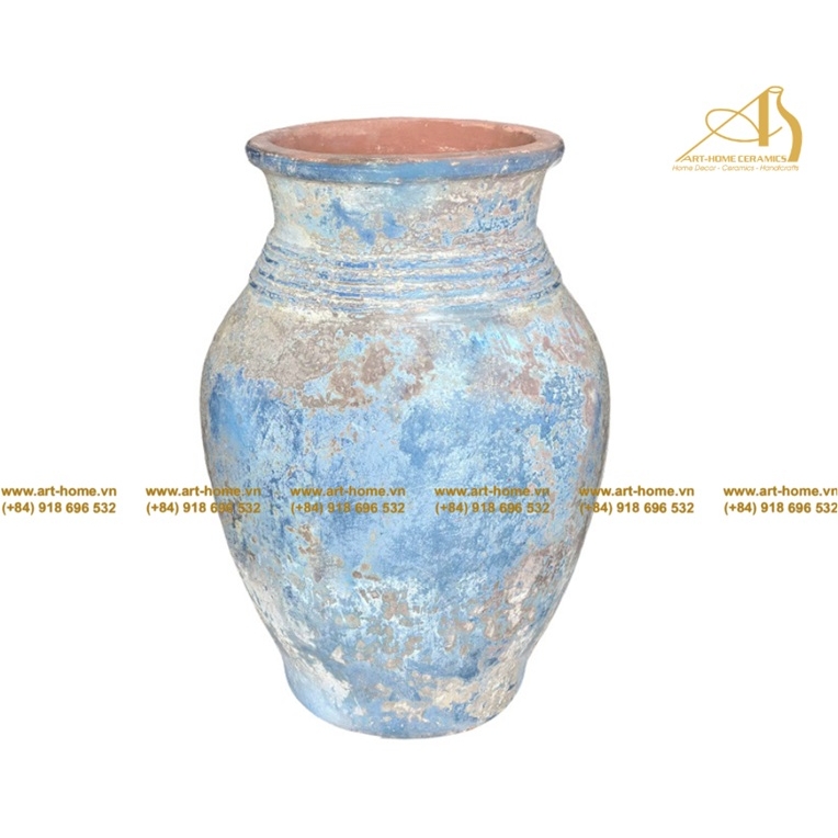 Bình Gốm Atlantis, Size Lớn Nhất, Bề Mặt San Hô, Rỉ Dương, Trồng Cây, Trang Trí Sân Vườn_AN141H58BU