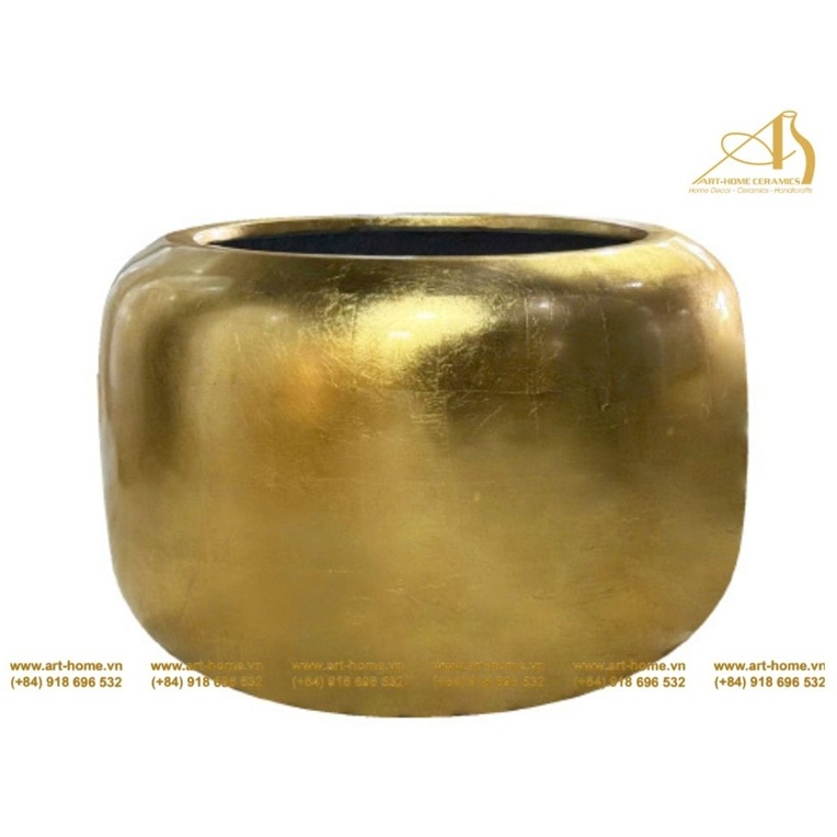Chậu Poly Composite Dán Vàng, Size Lớn Nhất, Trồng Cây, Trang Trí Văn Phòng, Cảnh Quan_PG314H40GOP-SM