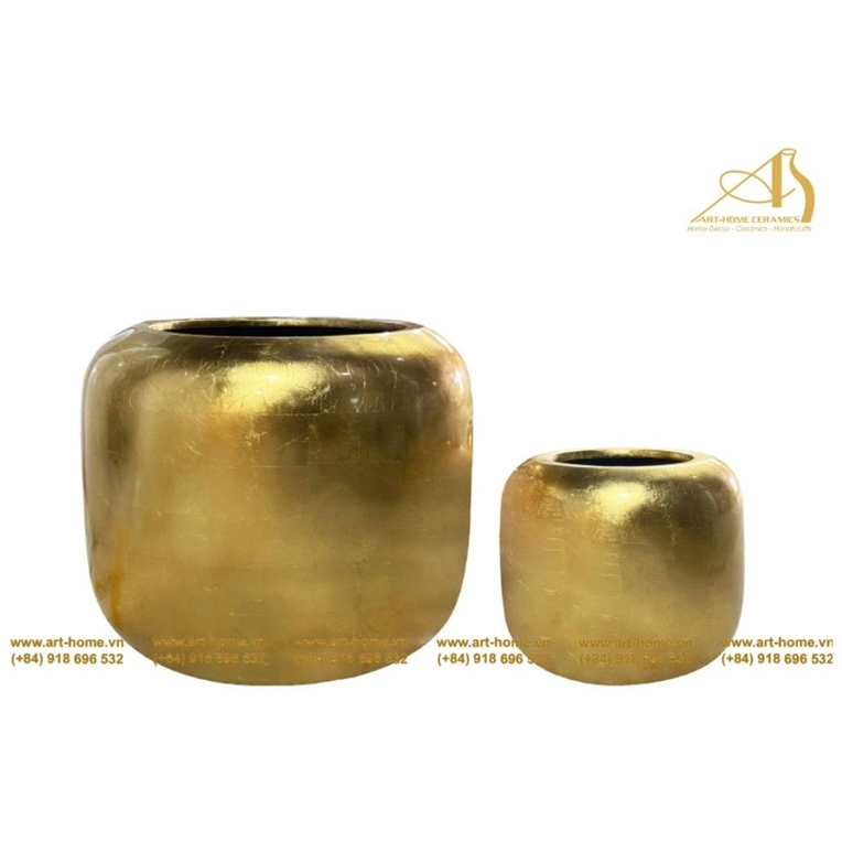 Bộ Chậu Poly Composite Dán Vàng, 2 Size, Trồng Cây, Trang Trí Văn Phòng, Cảnh Quan_PG313H55GOP-SM