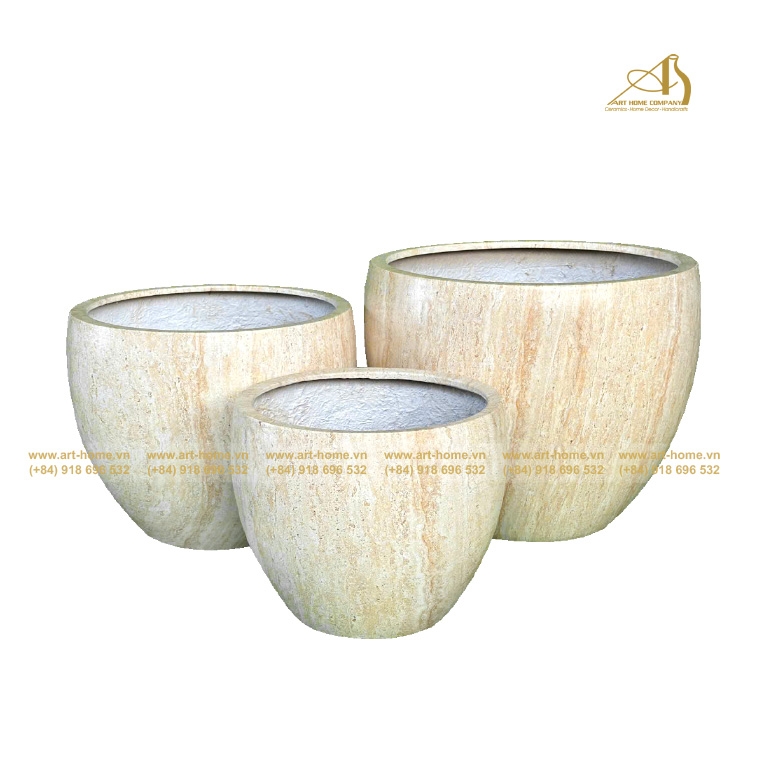 Chậu Poly Composite Màu Travertine Vàng, Size Lớn Nhất, Trồng Cây, Trang Trí Văn Phòng, Cảnh Quan_PF307H55TR